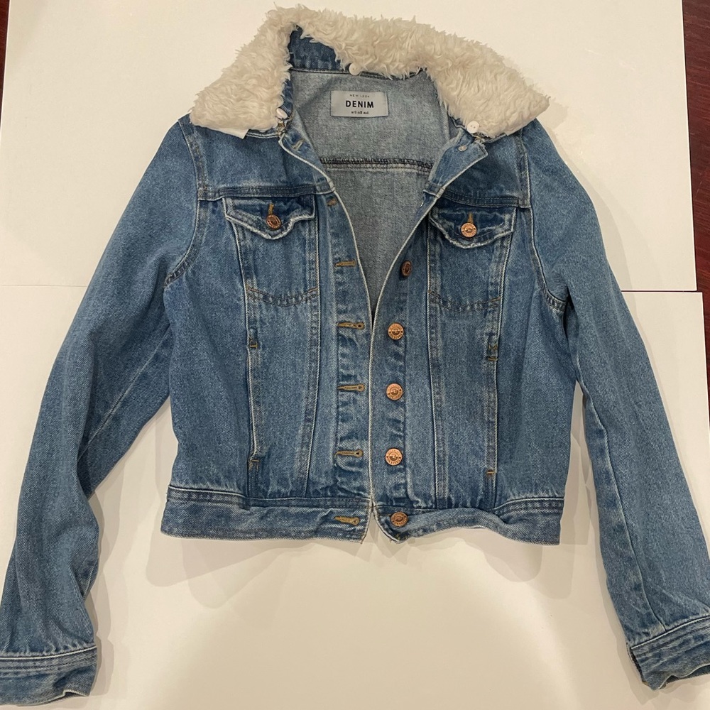 Asos fur collared cropped jean jacket
